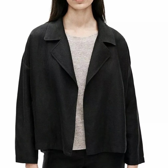 278.00 NWT EILEEN FISHER M ORGANIC BLACK LINEN DRAPE JACKET VERY NICE - Picture 7 of 11